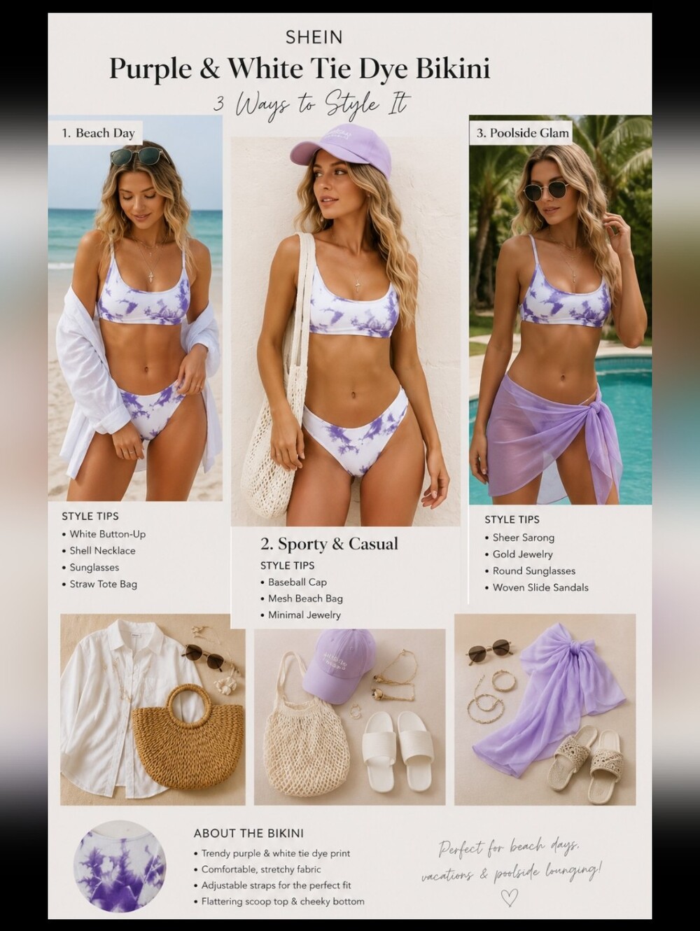 SHEIN ~ Purple & White Tie Dye Bikini Set (NWOT, XL)